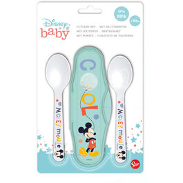 Estuche toddler con 2 cucharas plastico polipropileno para bebe de Mickey Mouse
